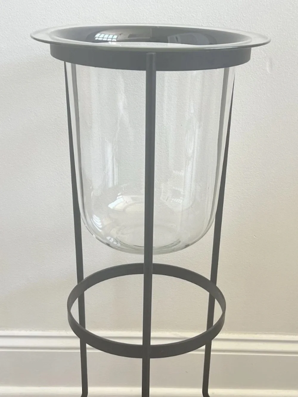 PartyLite Seville Glass Hurricane Candle Holder Black Wrought Iron Metal Stand